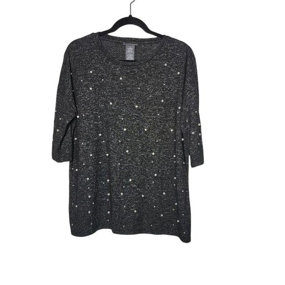 Chelsea & Theodore Tops - Chelsea & Theodore Womens Gray Marled Pearl Embellished Top Size Small Dainty